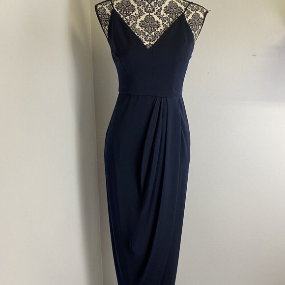 Shona Joy navy mock wrap dress size 6 - Picture 5 of 12